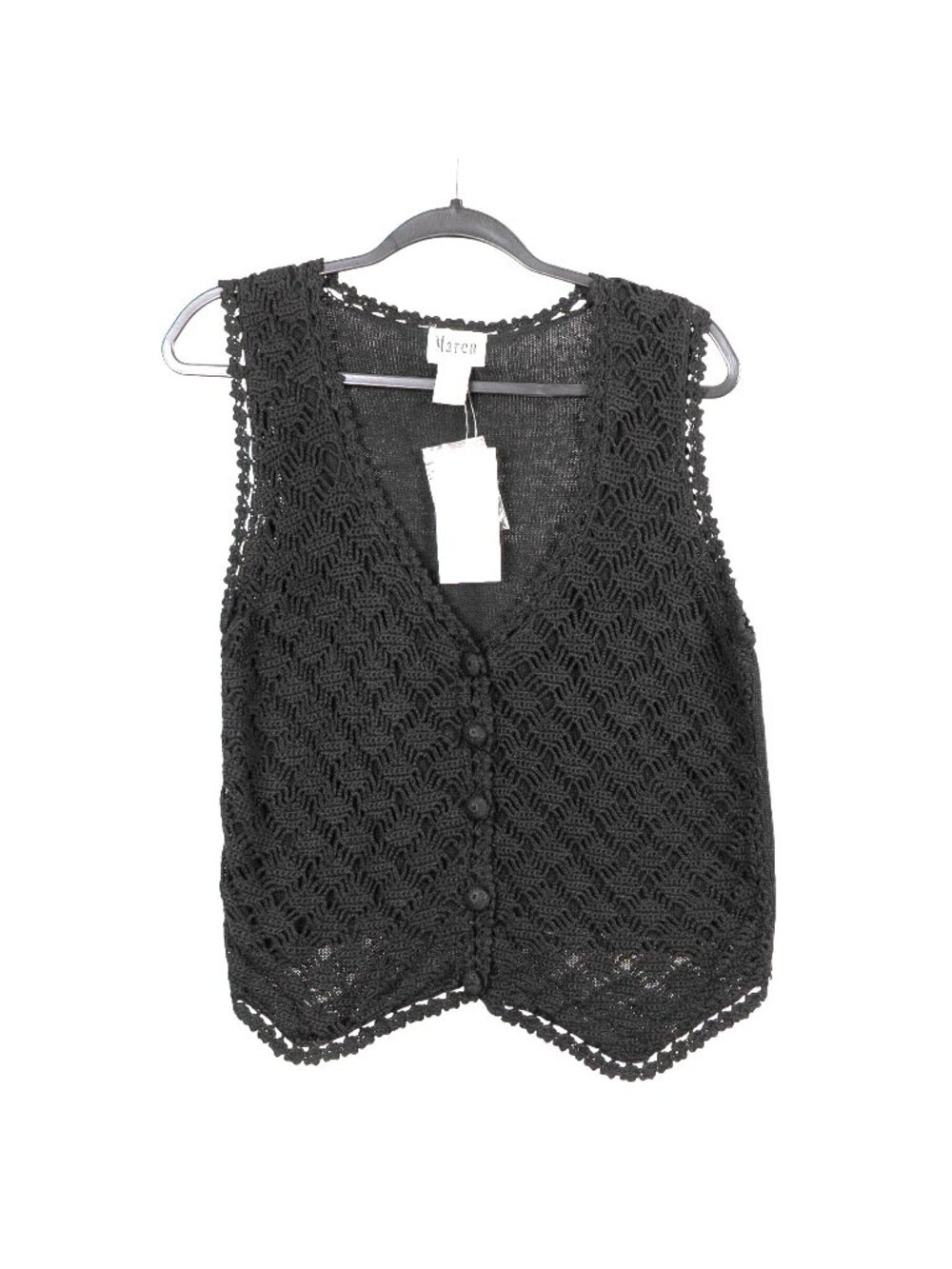 Maren VTG Crochet Vest M Women Black Sweater Buttons Whimsigoth Fairy Grammacore